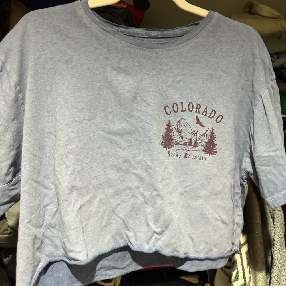 Colorado Rocky Mountain T-Shirt Blue Oversized Crop